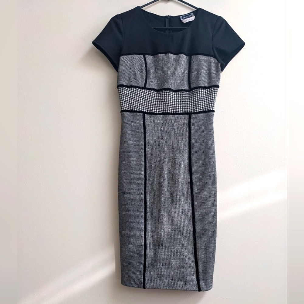 Chopin Roma Grey and Black Midi Pencil Dress Size S (2-4)